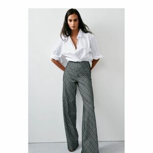 SPANX PerfectFit Ponte Black and White Plaid Wide Leg Pants size medium